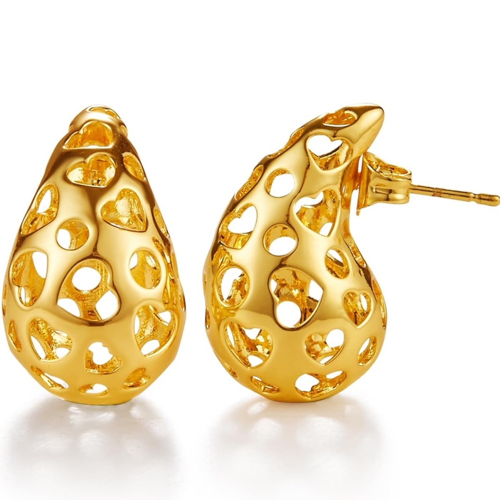 NEW 14K Gold Plated Elegant Gold Heart Drop Earrings